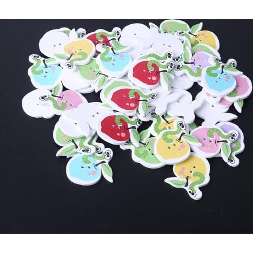 50 Pcs Fruit Painted Buttons 2 Holes Wooden Buttons for Sewing Embellishment 517E