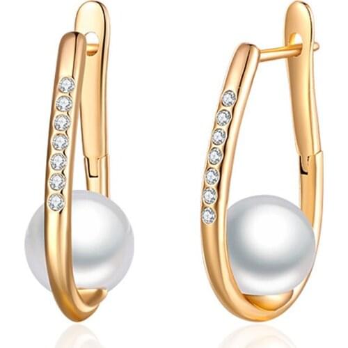 Simple White Natural Pearl Earrings for Women Gold Cubic Zirconia CZ Stud Earrings with Pearl Party Jewelry Girls Gifts