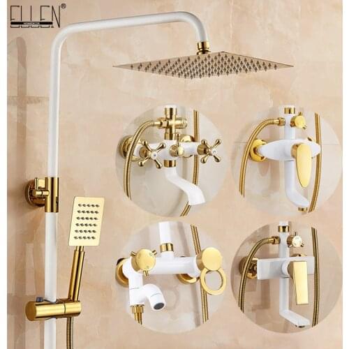 ELLEN Rainfall Shower Set White Gold Bath Shower Faucet Hot Cold Bathroom Faucets with Hand Shower EL3908