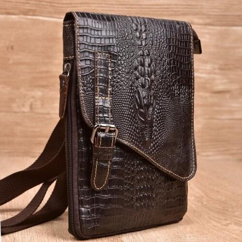 Crossbody Bags For Men Oil Wax Cowhide Shoulder Bags Crocodile Pattern Genuine Leather Bags Retro Handbags High Quality