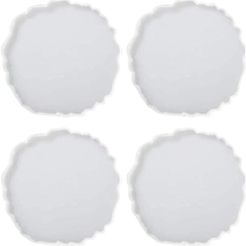 U90E 4 Pcs Agate Geometry Coaster Epoxy Resin Mold Cup Mat Mug Pad Silicone Mould DIY Crafts Jewelry Faux Agate Slices Home Tool