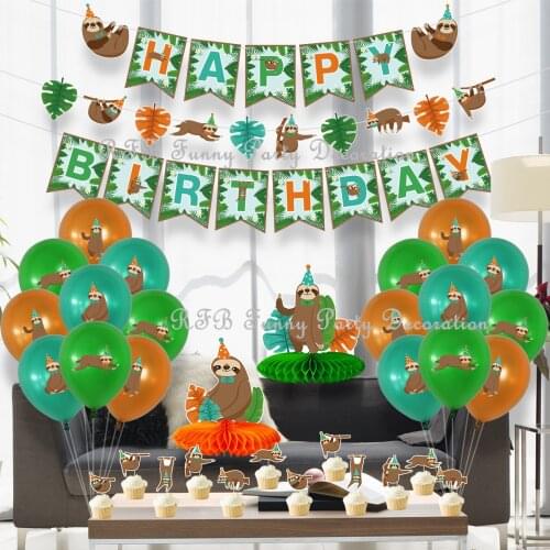 Sloth Birthday Party Balloons Decorations Happy Birthday Banner Paper Honeycomb Table Centerpieces for Baby Shower Safari Party