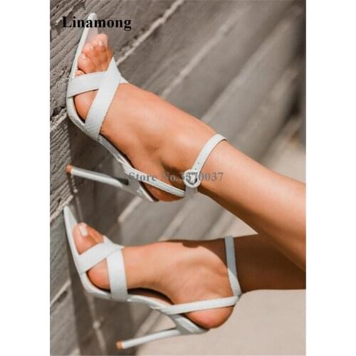 High Quality Women Fashion Open Toe Strap Cross Thin High Heel Sandals Ankle Strap Suede Leather High Heel Sandals