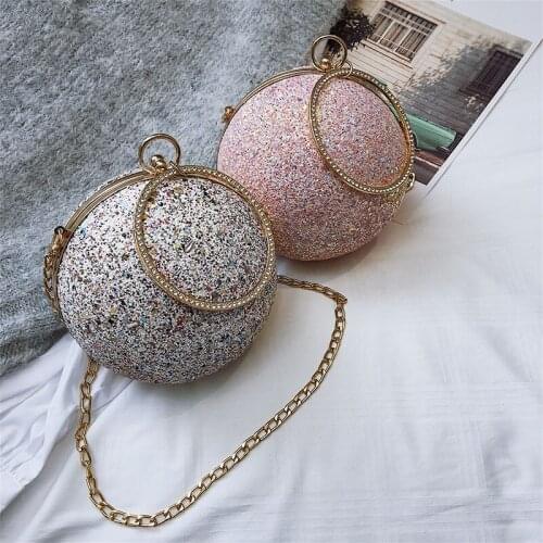 Women Colorful Crystal Diamonds Round Ball Shaped Clutches Bag Handbag Purse Chain Shoulder Bag