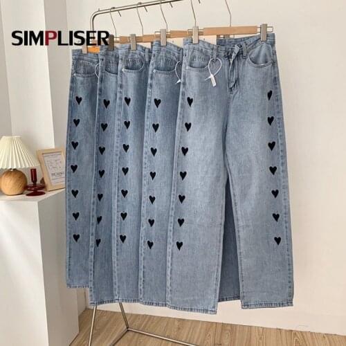 Embroidery High Street Women Jeans Pants Loose Wide Leg Female Long Denim Trousers 2021 Fashion Boyfriend Style Femme Jeans