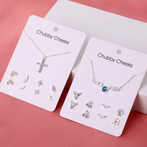 Hot Sale Korean NE+EA Fashion Pearl Crystal Flower Star Heart Pendant Necklace Earrings Set Simple Cute Animal Jewelry For Women