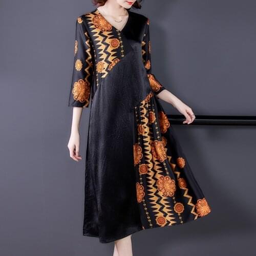 Spring Summer Vintage Loose Print Silk 4XL Plus Size Dress 2021 Casual Patchwork Midi Dress Women Elegant Bodycon Party Vestidos