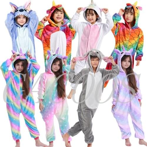 Winter Boys Anime Stitch Pajamas Sleepwear For Baby Girls Pyjamas Kids Unicorn Panda Pijamas Infantil Unicornio Kigurumi Clothes