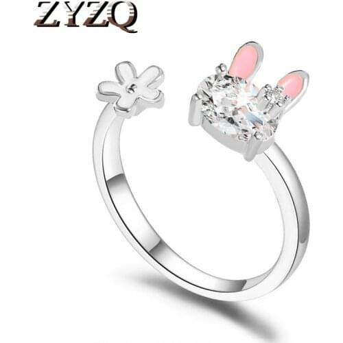 ZYZQ Beautiful Rabbit Ring Romantic Korea Engagement Copper Adjustable Opening Ring Popular Ring For Young Lady