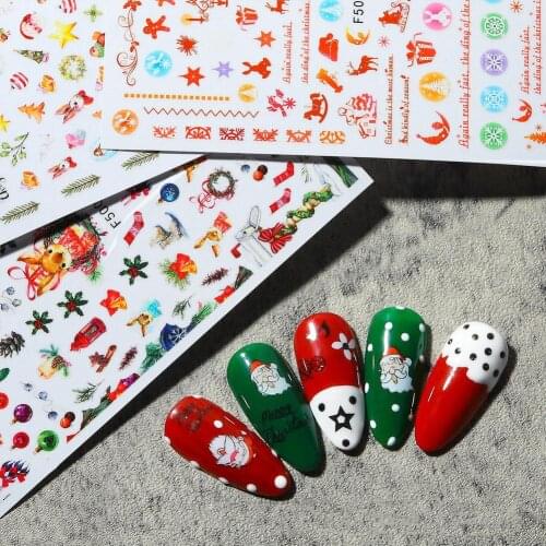 10pcs Halloween Nail Art Horror Skull Pattern Decals 3D Nail Art Self-Adhesive Stickers Santa Claus Nail Strap Adhesive Sticker