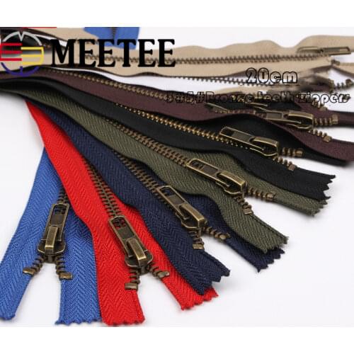 5PCS Meetee 3# 5# 20cm Close-end Metal Zipper Bronze Teeth for Pocket Pants Bag Tailor DIY Sewing Tools Garment Accessories