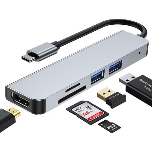 5 in 1 USB C SplitterType-C HUB To 4K HDMI-Compatible SD TF Card Reader USB 3.0 Adapter For MacBook Air Pro huawei Matebook