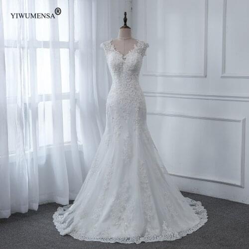 A43 Full Lace Appliques Sleeveless Mermaid Wedding Dress Boho V Neck Crystals Beading Elegant Bridal Gown Plus Size Robe Mariee