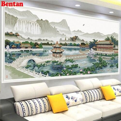 Chinese style mountain landscape Diamond Painting Full Square round stone diamond picture rhinestone Embroidery mosaic decor
