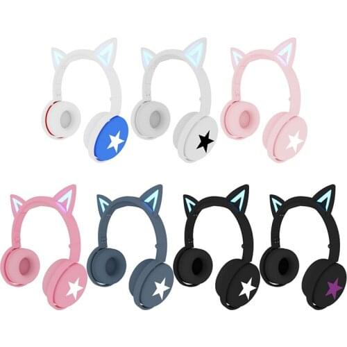 BK3 Glowing Cat Ear Headset Wireless Bluetooth Kids Headphones Cute Earphones For Daughters Girls Gifts LED Light With Micr