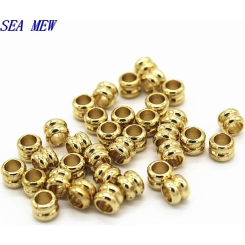 SEA MEW 100 PCS 3.5mm 3mm Metal Raw Brass Round Spacer Beads Hole Beads For Jewelry Making