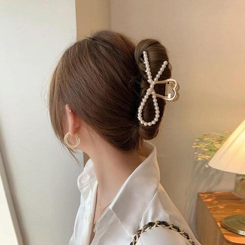 Exquisite Pearl Metal Bow Hair Claws Korean Elegant Alloy Cross Hairpins Hair Grip rhinestone Headdress Women Hair Accessories