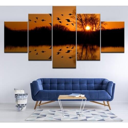 Canvas Painting Landscape bird flying sunset 5 Pieces Wall Art Painting Modular Wallpapers Poster Print for living room Home Dec