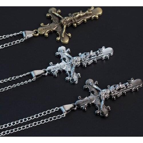 Classic Jesus Cross Necklace Carved Men Gun Pendant Solemn Titanium steel Men Jewelry Gift Hot Sale Accessories
