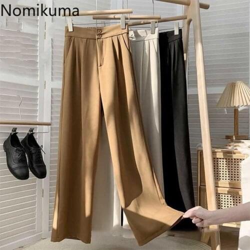 Nomikuma Wide Leg Suit Pants Women 2021 Spring Korean Long Women Trousers Korean Solid Elegant Pants Mujer Pantalones 6G110