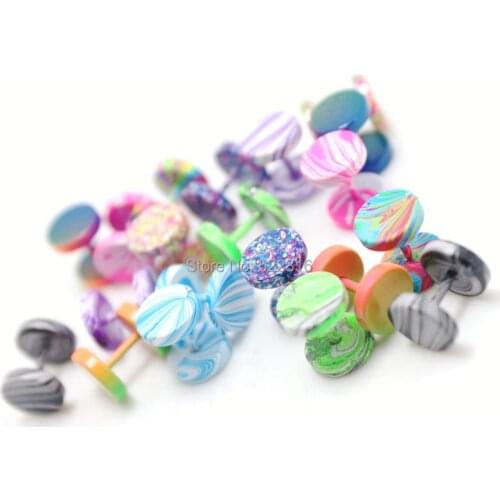 Paint stripe styles stainless steel fake ear plugs stud earrings wholesale body piercing jewelry cheater illusion earrings