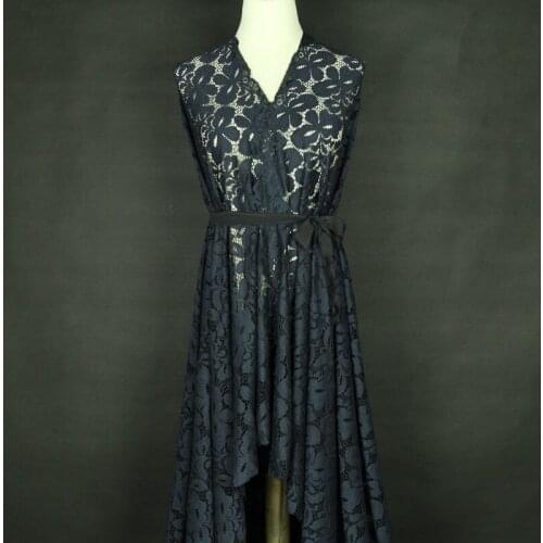 Navy blue lace fabric floral design soft and thick 230g/meter 140cm width,LC005