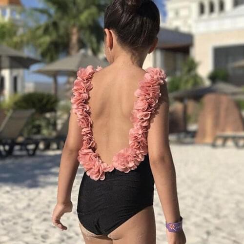 1-7Y Baby Girls Swimwear Kids Swimsuit Floral Backless Bikini Tankini Children Bathing Suit 2021 Summer Baby Girls Beachwear