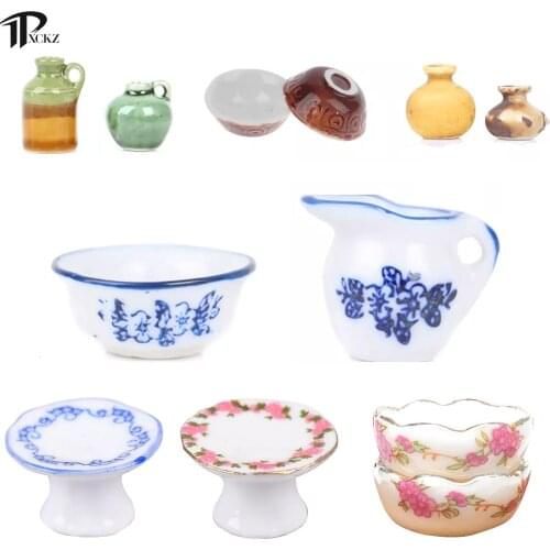 Dollhouse Miniature Furniture Vintage Dessert Plate Diy Miniatures For Dollhouses Furniture White Ceramic Mini Kettle