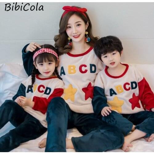 2021 new baby childrens flannel pajamas autumn and winter girls girls boys mothers parent-child home service suits