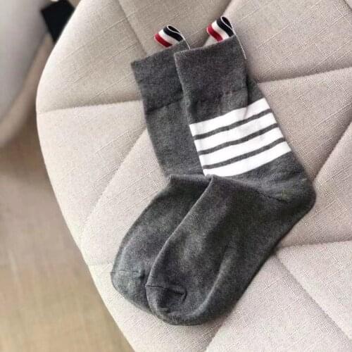 New 2021 Fashion TB Brand Socks Men Women Cotton Striped Casual Crew Socks Hip Hop Medium Socks Ins 6 Pairs