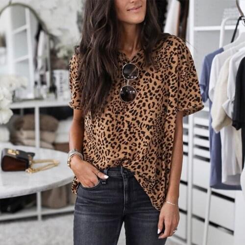 2021 Summer New Leopard Print Bottom Shirt Jacket Short-sleeved T-shirt Womens Wear
