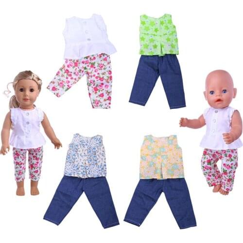Doll Clothes 5 Styles Doll Clothes Sleeveless T-shirt+Pants Suit For 18 Inch American&43 Cm Baby New Born Reborn Doll Generation