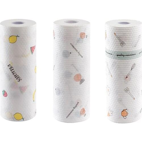 Disposable Kitchen Tough Paper Roll Kitchenware fruit Pattern Cleaning Rag Paper Dishcloth Oil Absorbent Washing Scouring Pad