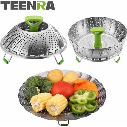 TEENRA 11 inch Stainless Steel Collapsible Steamer Multifunction Vegetable Fruit Basket Cooking Metal Rack Food Steamer Kitchen