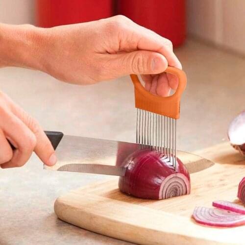 Stainless Steel Onion Cutter Onion Fork Fruit Vegetables Cutter Slicer Tomato Cutter Knife Cutting Safe Aid Holder Kitchen Tools