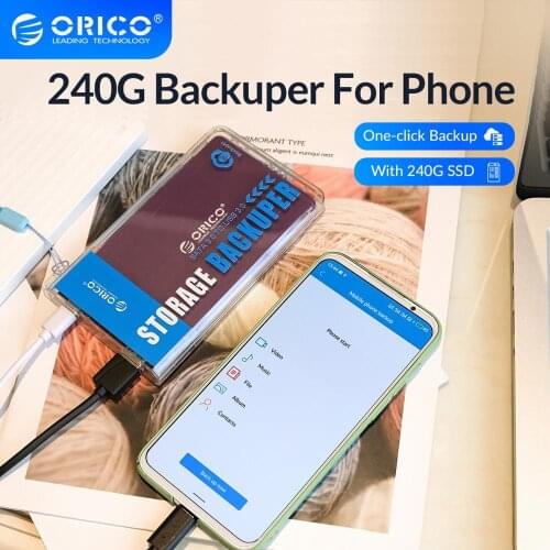 ORICO Backuper With 240G SSD Backup for Phone Photo Video Music Movie Ad Book One-touch Backup/Delete 5Gbps SATA TO USB C Port