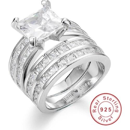 Luxury 18ct Princess-cut Simulated Diamond Ring for Women Engagement Rings set 925 Sterling Silver Birthstone fine Jewelry