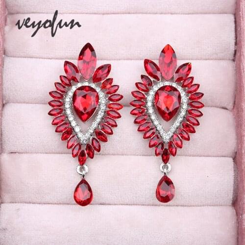 Veyofun Luxury Crystal Dangle Earrings Classic Bridal Drop Earrings for Women Fashion Jewelry New