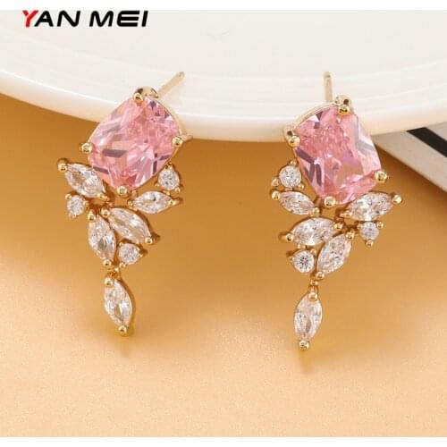 YANMEI Irregular and Complex Flower Earrings Pink Zircon is a Shiny Gift for Women Small Earrings for Beautiful Travelers E9520