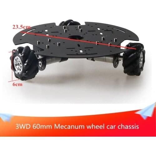 3WD 60mm Mecanum Wheel Car Chassis Black Metal Round Panel DIY Remote Control Intelligent Robot Platform for Maker Learning