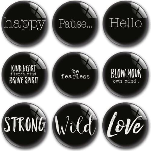 Words and letters glass cabochon,Strong wild love happy gather fresh Round photo glass cabochon demo flat back Making findings