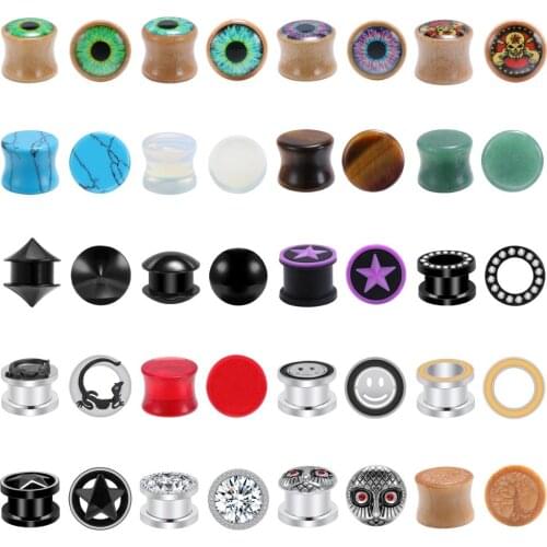 6-25mm Plugs and Tunnels Stainless Steel Ear Tunnels Wood Ear Plugs Tunnels Stone Ear Gauges Acrylic Ear Strecher Expander Body