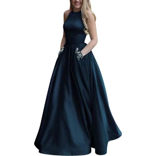 Menoqo New arrival sexy party evening dresses Vestido de Festa A-line prom dress beading pockets Robe De Soiree