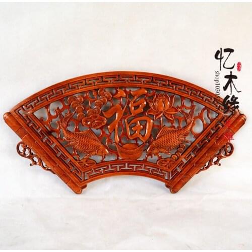 The entrance of Chinese shipping carving Pendant background wall decoration Home Furnishing camphor wood antique ornaments jewel