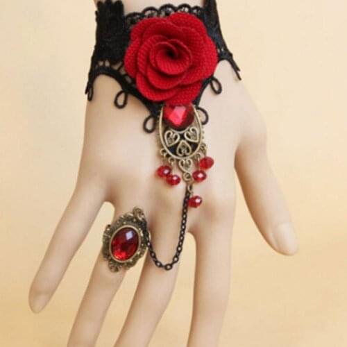 Vintage Red Rose Metal Flower Vine Crystal Temperament Bracelet Goddess Floral Ladies Bracelet Classic Gift Jewelry Hand La U0W9