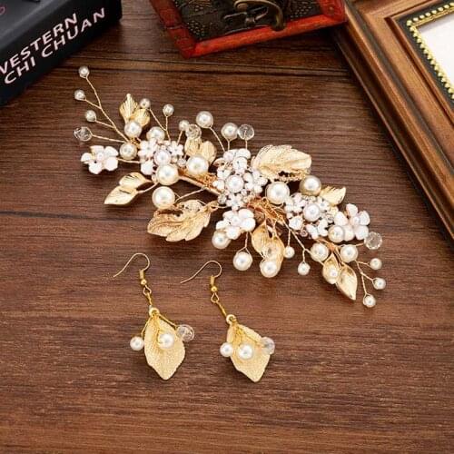 Wired Golden Crystal Rhinestone Pearls Flower Wedding Hair Clip Barrettes Bridal Headpieces Hair Accessories LB