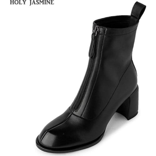 New Autumn 2021Women Before Zipper Martin Boots Comfortable Mid Heel Ankle Boots Fashion Round Toe Shoes Black Brown Women Boots