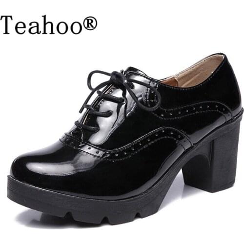 High Heels Oxford Shoes Woman Autumn 2018 Thick Heel Women Pumps Shoes Brogues Oxford Woman Casual Platform Shoes British Style