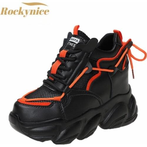 Breathable Mesh Chunky White Sneakers Women Summer 2021 Hollow Out Mesh Platform Sandals Woman Height Increasing Casual Shoes