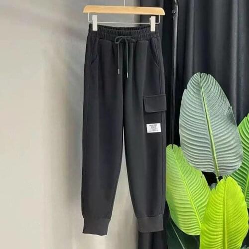 Harajuku Womens Sports Pants Stretch Cotton Polyester Fiber Spring and Summer Beam Mouth Casual Womens Trousers